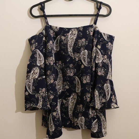 Navy Paisley & Floral pattern Off Shoulder Blouse - Picture 3 of 11